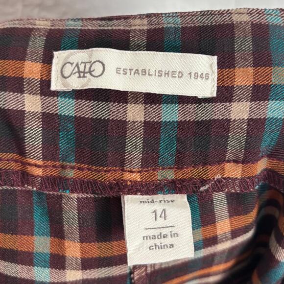 Cato Brown Plaid Mid-Rise Slim Leg Pull-On Pants NWT Size 14 - Picture 5 of 6